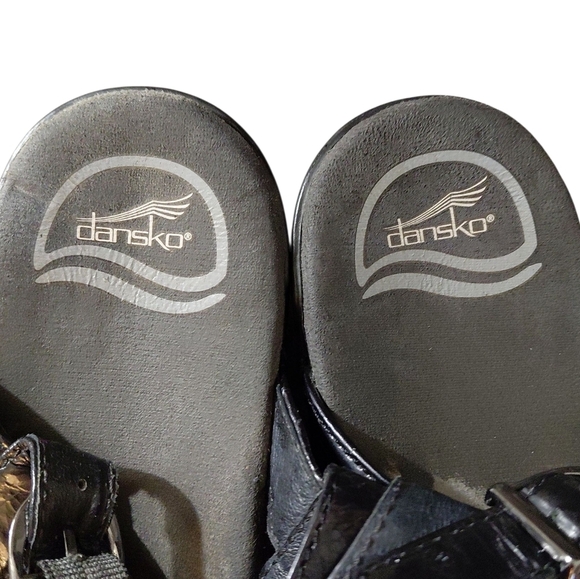 Dansko Surraya Black Leather Comfort Sandal Sling Back Ankle Strap Wedge Sandal - Picture 10 of 11